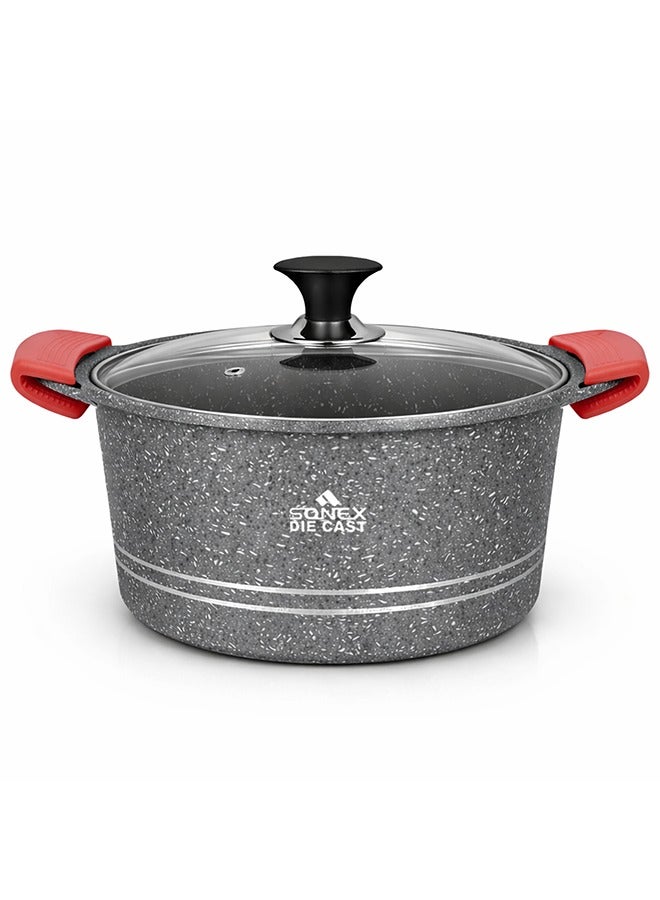 Sonex Diecast Eden King Non-Stick Cookware Set, 10-Piece, Glass Lids & Silicone Holders, 3L-13L, Advanced Korean Diecast Technology, Marble Non-Stick Coating, Dishwasher Safe, PTFE & PFOA-Free, Grey - Image 4